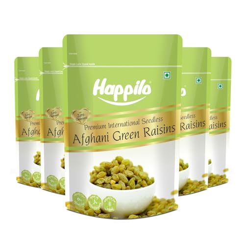 Image of Happilo Premium Seedless Afghani Green Raisins 200grams, Quality Kishmish | Rich in Iron & Vitamin B | Nutritious Dry Fruit | High in Antioxidants (Pack of 5)