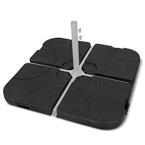 Flexzion Base Plástica de Parasol Excéntrico para Terreza Exterior Rellenable de Agua y Arena, Juego de 4 Placas Cuadradas, Gran Estabilidad, Soporte Portátil de Sombrilla para Playa, Patio