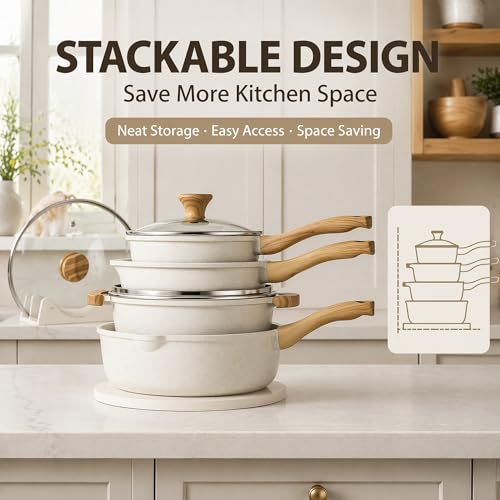 Image of SENSARTE Nonstick Ceramic Cookware Set, 13-pcs Non-toxic Pots and Pans Set