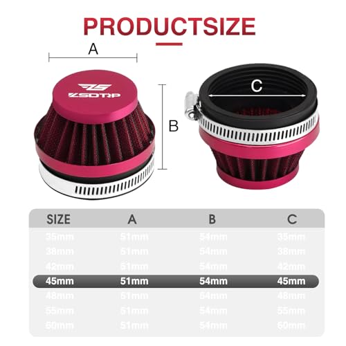 Image of 2PCS Motorcycle 45MM Air Intake Filter Universal Carburetor Air Filter Cleaner for Dirt Pit ATV SSR TTR Bike Breather Filter Fit for Many Different Carburetors (Red 45MM)