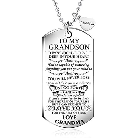 To My Grandson from Grandma I Want You To Believe Love Mom Dog Tag Military Air Force Navy Coast Guard Necklace Ball Chain Gift for Best Son Birthday and Graduation Cover