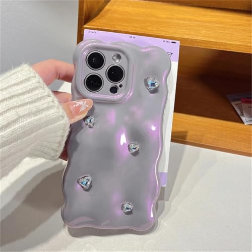 Coque antichoc iPhone 15 Pro violette ondulée nacrée avec strass