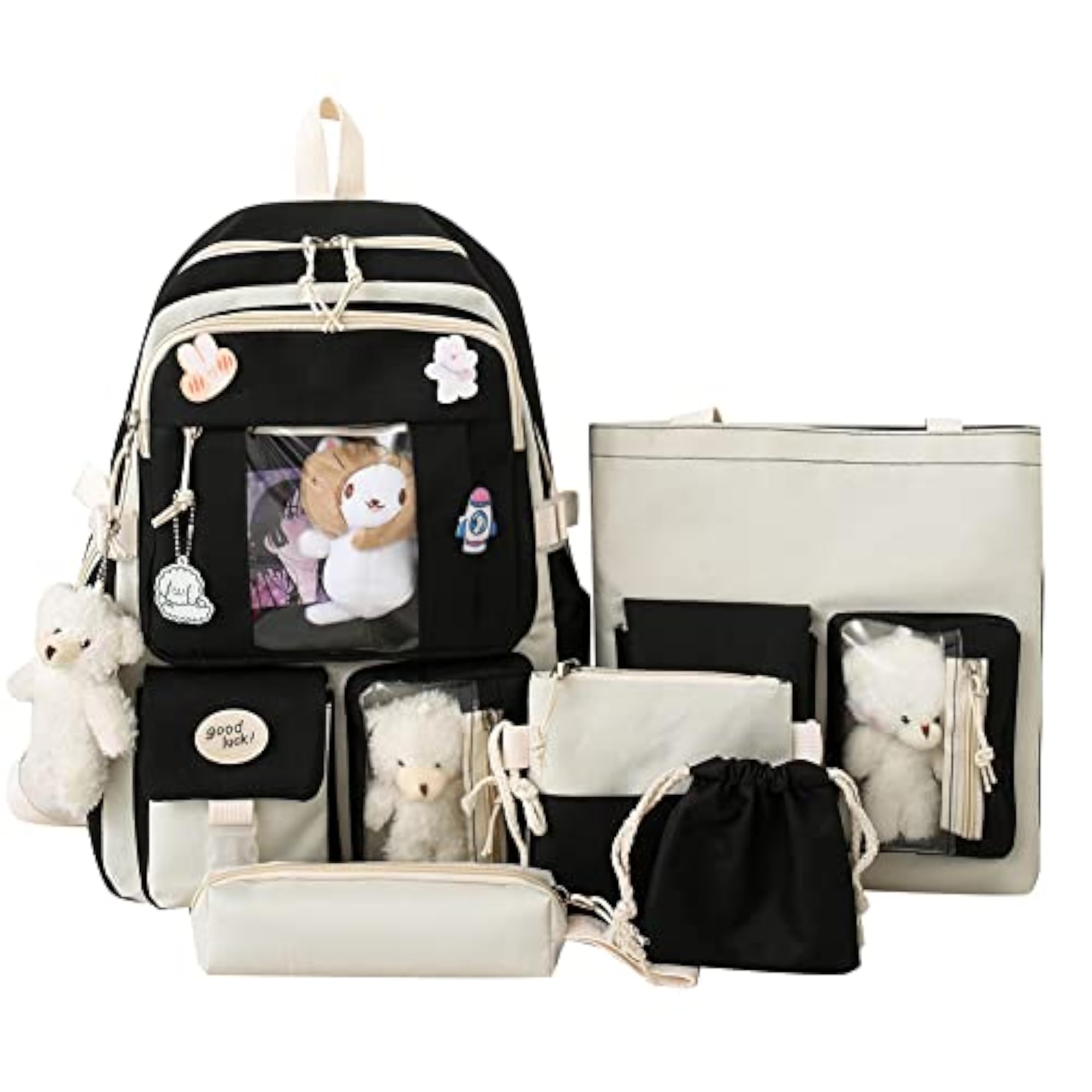 Kawaii Backpack with Pendants and Pins Accessories Set