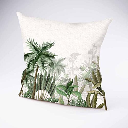 Pehede Throw Pillow Cover Green Tropical Palm And Banana Tree Watercolor Cotton Linen Pillow Case Decorative For Sofa Couch Chair Bedroom 18X18 Inch #TOP1