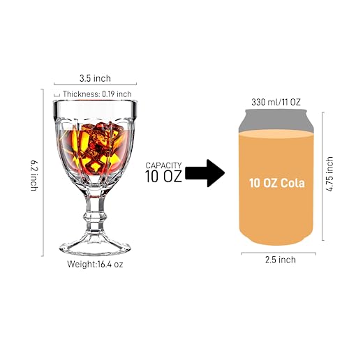 Omita Vintage Octagon Design Goblet Wine Glasses Set Of 6-10.2 Oz. - Perfect For Iced Tea, Beverages, Soda, Juice, Water, Liquor - Great For Party, Wedding, Bars - Clear Glassware #TOP3