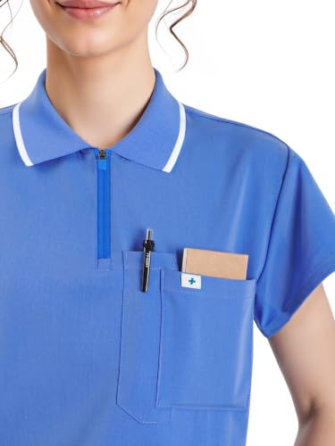 Image of Scrubs for Women, Short Length Zip Polo & Straight Pant 8 Pockets
