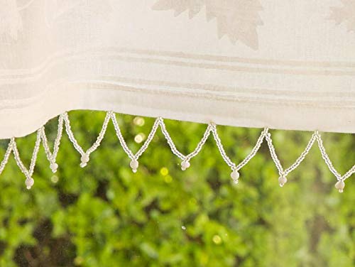 Saffron Marigold – Ivy Lace – White Country Cottage Inspired Hand Printed – Beaded Sheer Cotton Voile Window Valance Curtain – Rod Pocket – (46" X 17") #TOP2