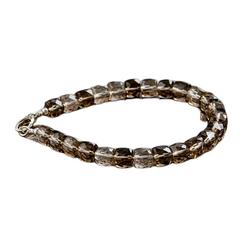 Bracelet en quartz fumé 7x7mm perles cubiques facettées pour femme