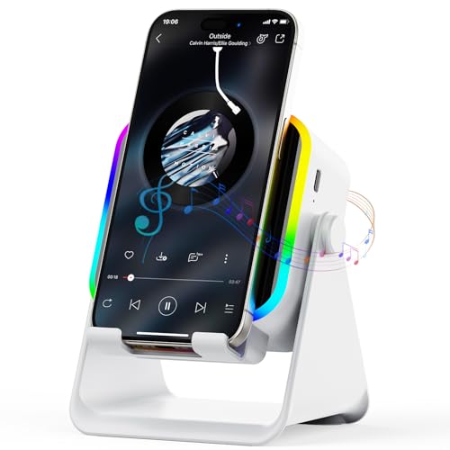 Wireless Induction Speaker - 5 in1 Bluetooth Speaker Phone Stand with Colorful Ambient Light 360° Rotation Compatible with iPhone Android iPad Samsung Galaxy- Unique Birthday Gift for Men Women Adults