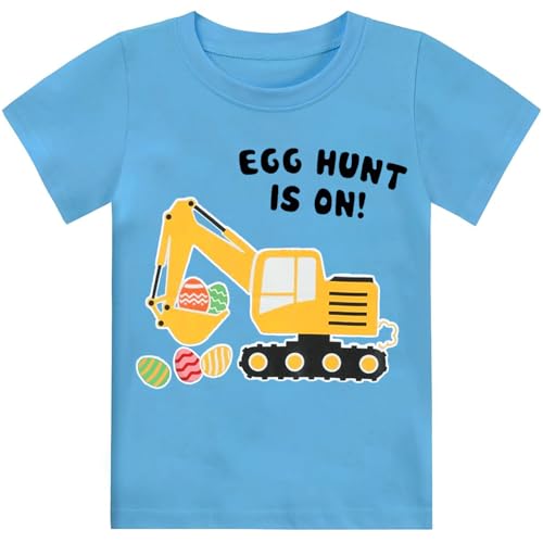 Image of Toddler Boys Easter Shirt Short Sleeve Kids Digger Eggs Hunt T-Shirt Cotton Dinosaur Bunny Outfits Tee Top 2-7 Years