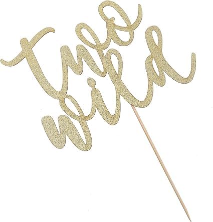 Image of Two Wild Cake Topper | 2nd Birthday Party Gold Glitter Topper | Second Birthday Photo Props | Party Decoration Supplies | Smash Cake Decoration