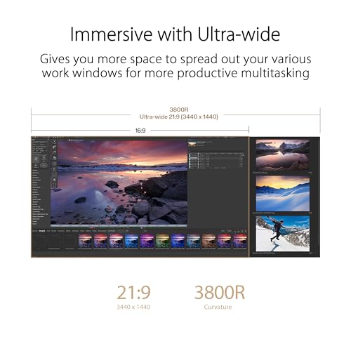 ASUS ProArt Display 34” Ultrawide Curved Professional HDR Monitor (PA34VCNV) - IPS, 21:9 3440 x 1440, 3800R Curve, 100% sRGB/Rec709, ΔE<2, Calman Verified, USB-C Docking PD 96W, RJ45, 3 Year Warranty by ASUS - Image 2