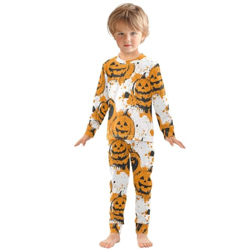 Pajama Sets Long Sleeve Halloween Pumpkin Splatter Design Soft Comfy Sleepwear 2 Piece PJS 3-8T2