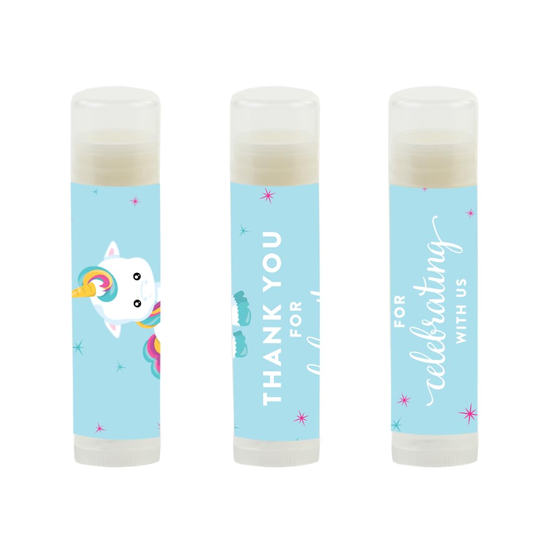 Andaz Press Lip Balm Birthday Party Favors, Thank You For Celebrating With Us, Pink Unicorn and Rainbow, 12-Pack, Unicorn Themed Party Decor Gifts for Guests
