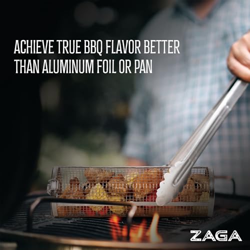 Zaga Large Heavy Duty Rolling Grill Baskets For Outdoor Grill Vegetables Shrimp 2 Pcs With Secure Lock Design | Rolling Grill Basket Perfect Grilling Gifts For Men Grilling Accessories Bbq Accessories thumb #2