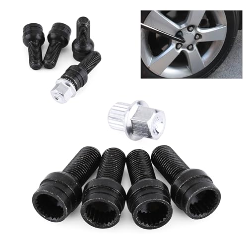 Image of 4Pcs M14*1.5MM Black Steel Wheel Bolt and Lock Lug Nut Set with Key, Lug Nut Key Replacement Accessories