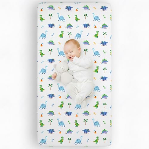 Image of Wildkin 100% Cotton Flannel Crib Sheet - Soft & Breathable Fitted Sheet - Dinosaur Land