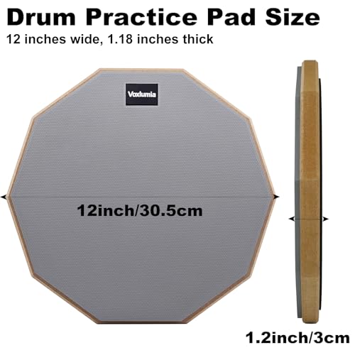 Voxlumia Drum Practice Pad for drumming drum pad and sticks 12 Inch,Beginner Snare Drum Pad with Drumsticks(2 pairs) and Storage Bag Gray - Thumbnail 3