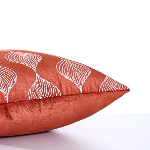 Image of Home- The Best is for You Luxurious Rust Velvet Cushion Covers Embroidered - Pack of 2, 16x16 Inch