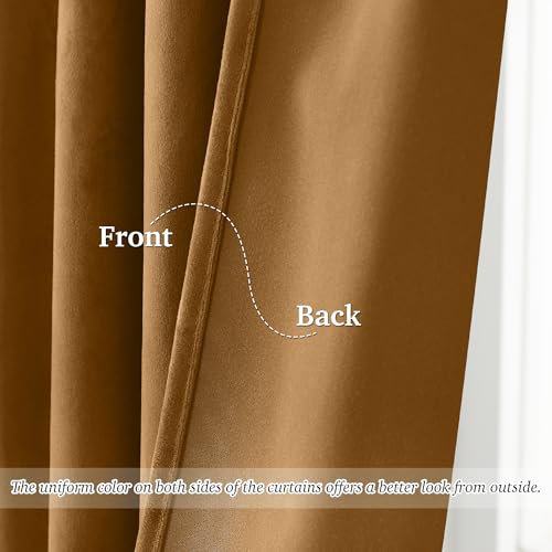 Image of StangH Mustard Gold Velvet Curtains 90 Inch Length, Luxury Soft Ochre Drapes for Creative Studio, Thermal Insulated Energy Saving Window Panels, W52 x L90, 2 Panels