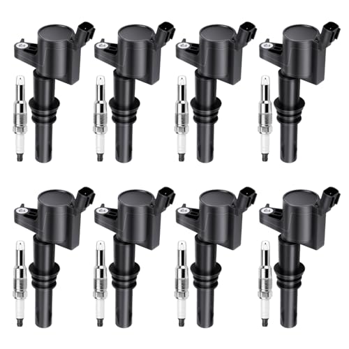 5.4 5.4L V8 Ignition Coils Pack SP546 Iridium Spark Plugs Compatible with Ford F150 F250 F350 Expedition for Mark LT Navigator 2004 2005 2006 2007 2008(For Straight Black Boot) Replaces DG511 FD508