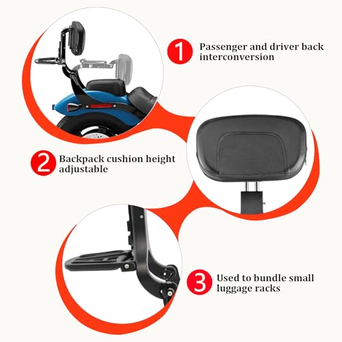 Motorcycle Multi Purpose Rider/Passenger Sissy Bar Backrest with Luggage Carrier Rack Adjustable Rotatable Back Cushion Pad for Harley Nightster RH 975 Special and RH 975S Models 2022 2023 2024 Black