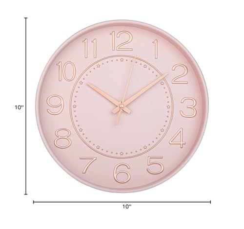 HZDHCLH 10 inch Small Wall Clocks Battery Operated,Silent No Ticking Clock for Wall,Modern Quartz Wall Clock for Living Room Bedroom Kitchen Office School Classroom Decor (Pink& Rosegold)