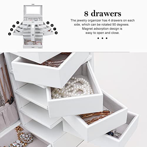 Homde 6-Layer Jewelry Box, 10 Drawers, Large Jewelry Organizer With Lock, Mirror For Rings, Earrings, Necklaces, Watches, Sunglasses, Gift For Women Girls (White) #TOP2