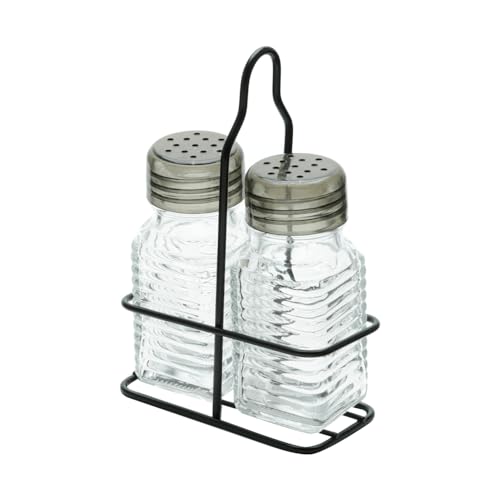 Conjunto Saleiro e Pimenteiro de Vidro com Suporte de Metal Preto 70ml - Lyor