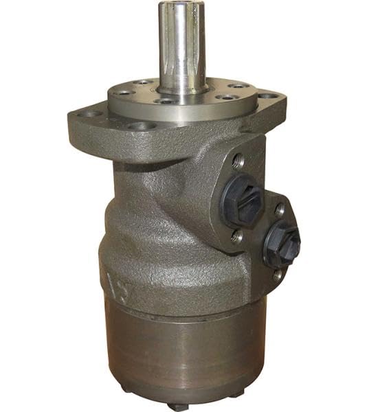 Hydraulikmotor M+S Hydraulic, Typ MRF315SHD, Schluckvolumen 315 cm3/U, Anschlüsse (seitlich): G 1/2‘‘, Welle: Ø 25,32 mm verzahnt, Modell Längsschieberventil, Magnetoflansch 4-Loch
