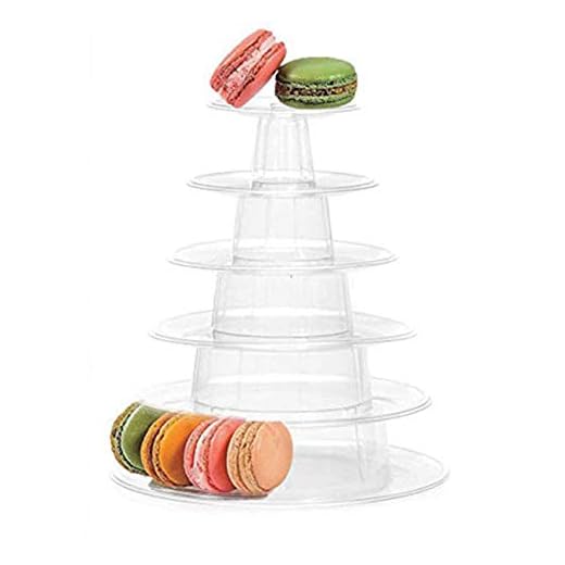 Fashionclubs 6 Tier Round Cake Stand Macaron Tower, Plastic Tiered Cupcake Dessert Display Stand Pastry Appetizers Serving Tray Platter Food Display for Wedding,Baby Shower or Birthday Party