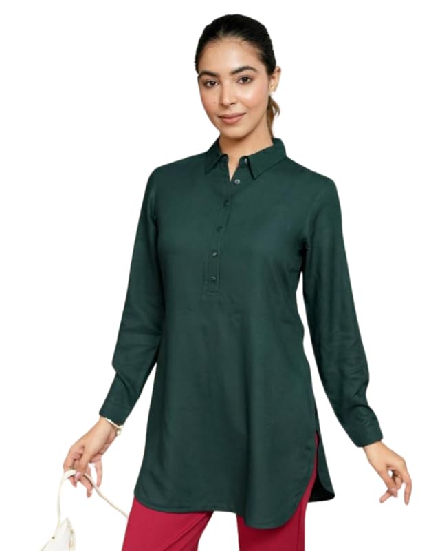mlada Longline Solid Shirts for Women | Full Sleeves Classic Rayon Shirt for Office Wear | Collared Neck Shirt for Girls | Regular Fit Shirts | Smart Formal Button Down Shirt for Women-picture-40