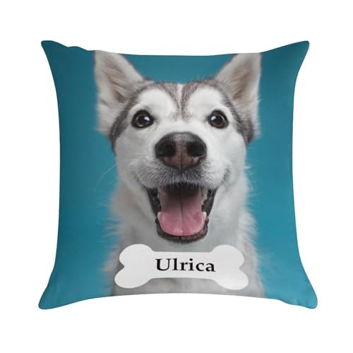 NBFKDO Custom Pillow Cover - USA Made - Personalized Pillows with Pictures or Text - Throw Pillow - Personalized Gift - Grandparent & Couples Gifts - Pet Pillow (Dog Bone)