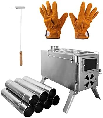 Camping Stove for Hot Tents, LAMA 304 Stainless Steel Wood Burning Stove with Stainless Wall Chimney Pipes for Tents, Shelter, Outdoor Portable Stove for Camping Heating and Cooking