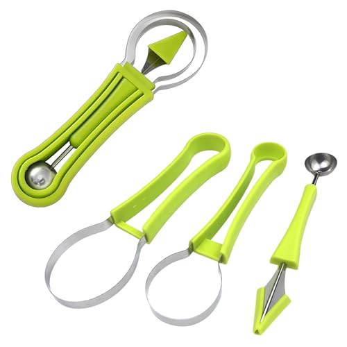Image of Kraptick Melon Baller Scoop Set, Watermelon Cutter and Slicer, Fruit Carving Tools Set, Fruits Slicer Set, Watermelon Knife Slicer, Fruit Cutting Tools-3 Pc Sets Stainless Steel (Green)
