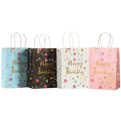【トゥルーハーツ】ラッピング 袋 ギフトバッグ 誕生日 バースデイ 8枚 4種類 おしゃれ 可愛い プレゼント 紙袋 紙バッグ (紙バッグ4種中サイズ)
