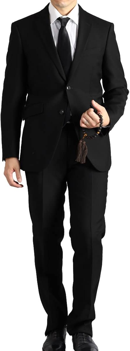 礼服 メンズ フォーマル 裾上げテープ付き ウール100 葬儀 葬式 結婚式 通夜 セレモニー スリム おしゃれ ブラック 略礼服 美脚 冠婚葬祭 ブラックスーツ 買い誠実