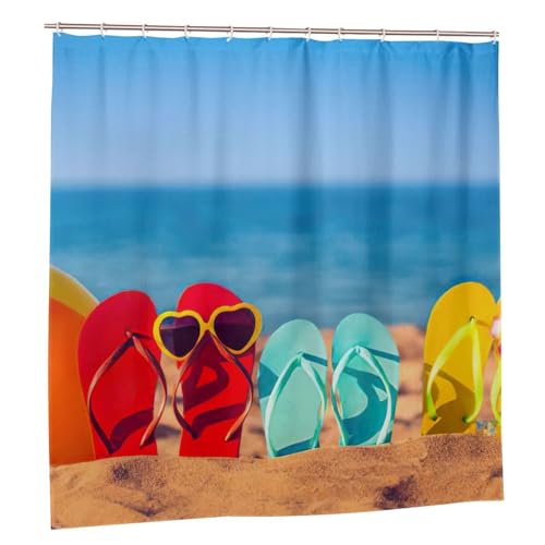 Rideau de douche imprimé plage en polyester durable avec 12 œillets