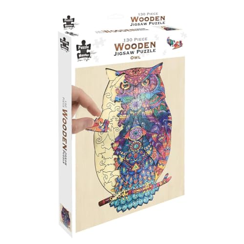 Puzzle Master Wooden Puzzle - Art Jigsaw Wood Cut Puzzle with Display Stand for Adults and Kids - Owl 130-Pieces Set