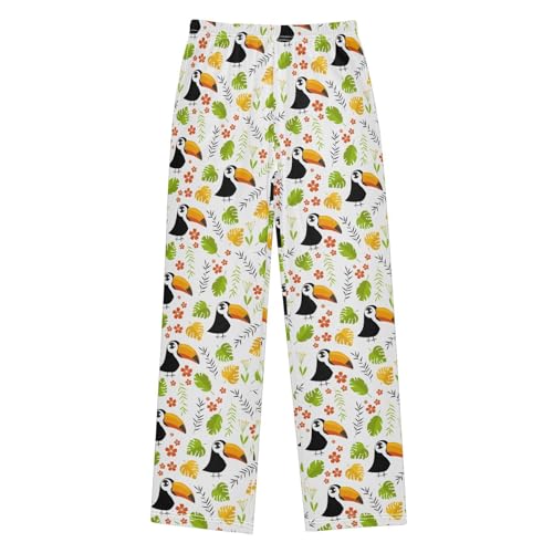 Tropical Parrot Print Boys Long Pants Soft Trousers Elastic Waist Kids Lounge Bottoms with Pockets S-XL