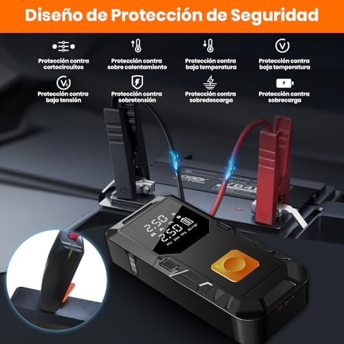 AWESAFE 12000mAh Compresor Aire Portatil 150PSI & Arrancador de Baterias de Coche 12V (Gasolina o Diésel), Power Bank con 18W Carga Rápida, Inflador Ruedas con Linterna LED,Moto, Pelotas - imagen 7