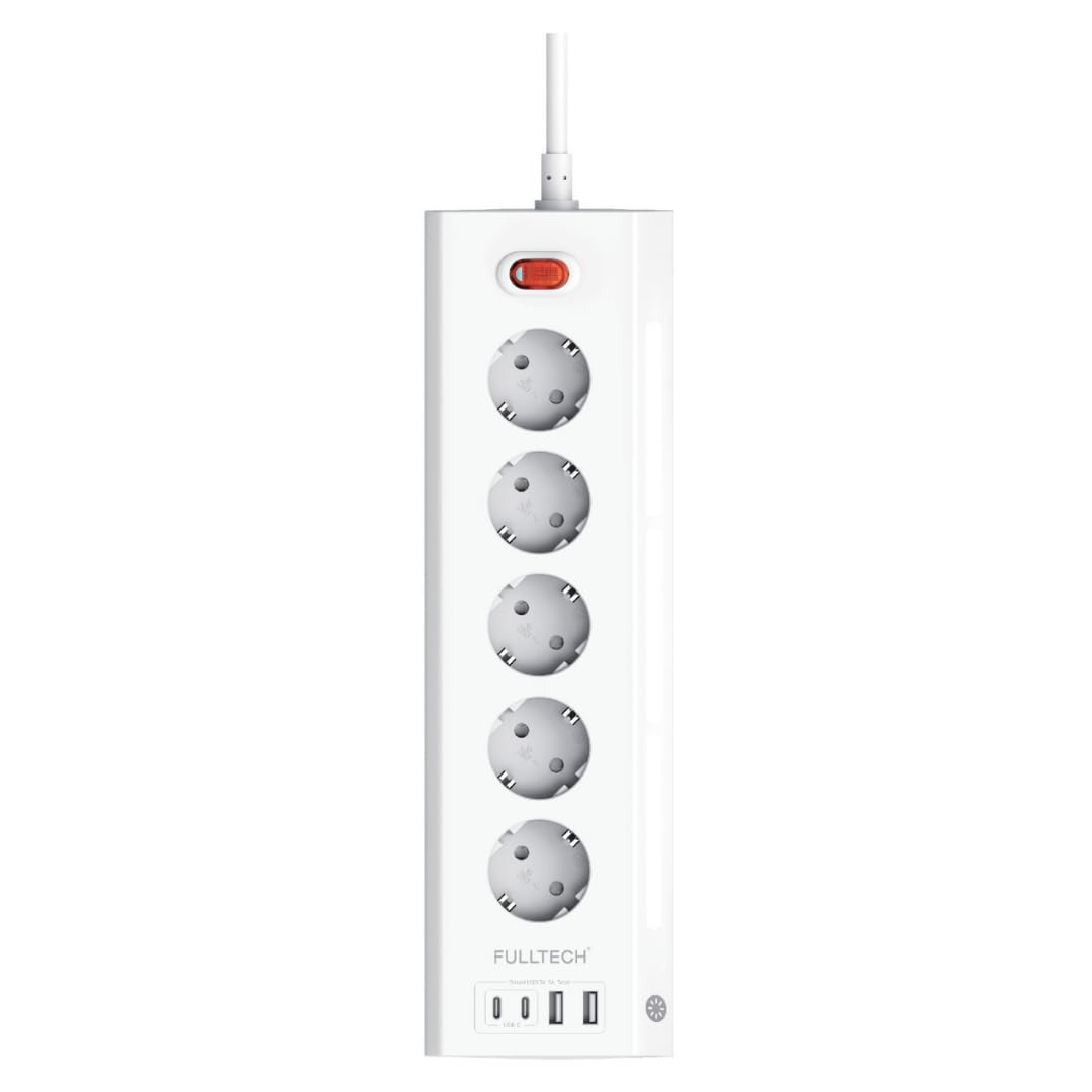 Akım Korumalı Priz, 5'li Priz Soketi, 5x Fiş Soketi, 2x Usb Girişi, 2x Type-C Girişi, Işıklı Gövde, Isıya Dayanıklı Yapı, 2 Metre Kablo Uzunluğu, Aşırı Gerilim Koruyucu Çoğaltıcı (16A/3680W)