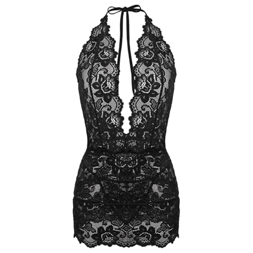 VicSec Sexy Dessous für Damen Spitze Durchsichtige Babydoll Unterwäsche Nachthemd Negligee V-Ausschnitt Teddy Kleid Reizwäsche Lingerie Nachtwäsche mit G-String für Valentinstag Flitterwochen