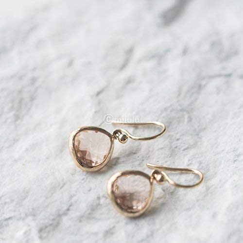 Dainty Simulated Champagne Topaz Dangle Earrings - 14k Gold-Plated, Hypoallergenic, Lightweight Simulated Citrine Drops, Minimalist Birthstone Jewelry by MJLULU4