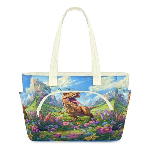 Sac fourre-tout léger matelassé dinosaure femme grand cabas zippé original