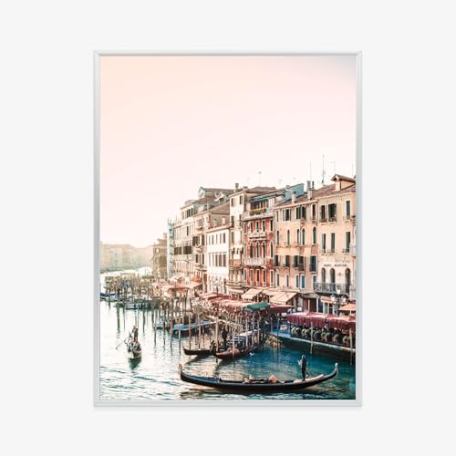 Poster Venise 50x70 avec cadre aluminium argenté pour salon