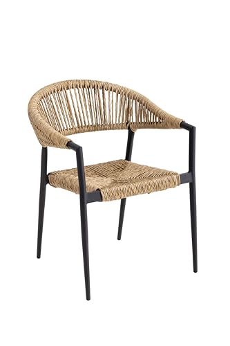 METRO Professional Fauteuil de terrasse Lario, Rotin PE/Aluminium, 57 x 64 x 79 cm, Résistant aux intempéries, avec Accoudoirs, Beige/Noir
