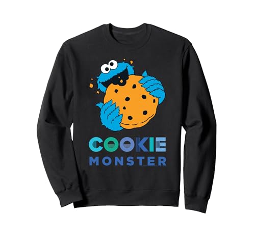 Sesame Street Cookie Monster With Big Cookie Sweatshirt, Adult Unisex, Black, Large