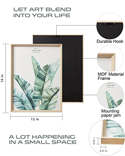 Hesendot Wall Art For Living Room,Framed Wall Art,Green Wall Decor,Minimalist Canvas Botanical Wall Art Decor,16X12In Plant Wood High-Framed Design Flower Green Eucalyptus Leaf Artworks Prints Poster For Bathroom,Bedroom,Office Set Of 3 #TOP6