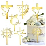 10 Pcs Gold Dove Cross Cake Toppers Acrylic Baptism First Communion Cake Decorations Supplies for Baby Shower Birthday Wedding Party Christian